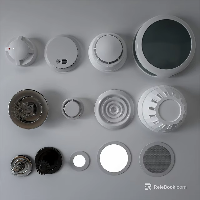 Different Types Of Fire Protection Devices With Smoke Detectors And Alarm Components 3d model 