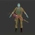 Military Soldier Wearing Camouflage Uniform With Tactical Vest And Rifle Standing