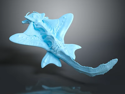 Blue Aquatic Ray Model With Detailed Fins Textured Body And Extended Tail Design 3d model