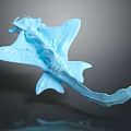 Blue Aquatic Ray Model With Detailed Fins Textured Body And Extended Tail Design