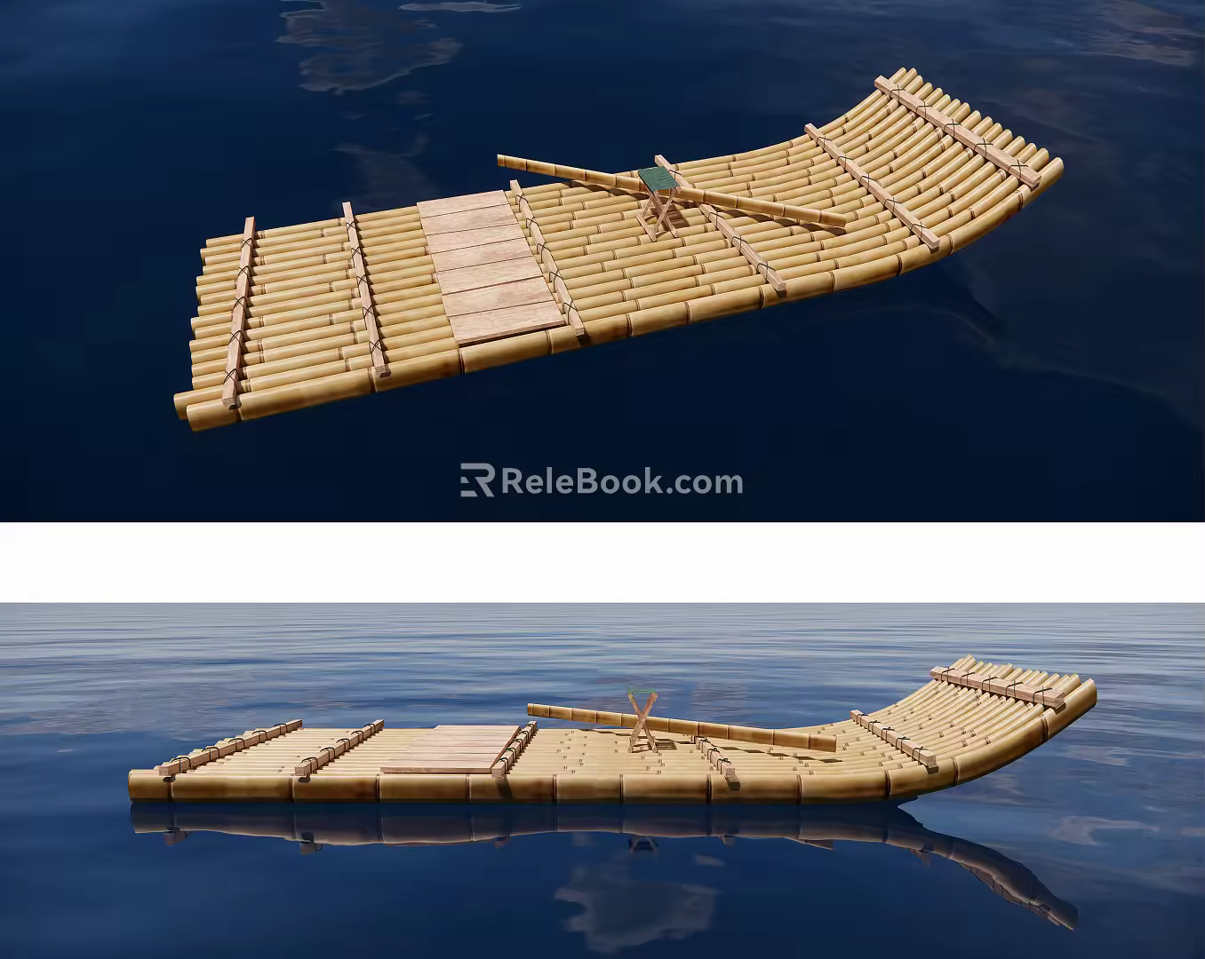 Modern Bamboo Raft Bamboo Row Bamboo Raft 3d model