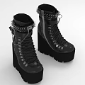Black High Top Platform Boots With Lace Up Design Chain And Stud Details