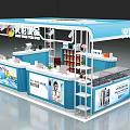 Smart Rice Ball Mall Kiosk with Blue Canopy White and Blue Cabinets and Display Shelves