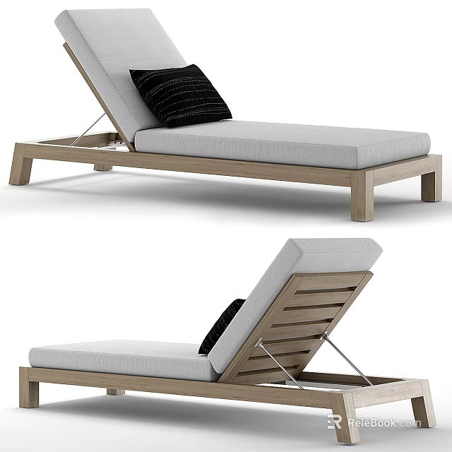 Outdoor Sofa Bench With Wooden Frame Light Cushion And Black Pillow 3d model 