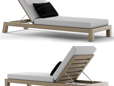 Outdoor Sofa Bench With Wooden Frame Light Cushion And Black Pillow 3d model