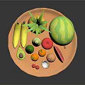 Colorful Assorted Fresh Fruits Platter With Pineapple Watermelon Banana Avocado And Pear