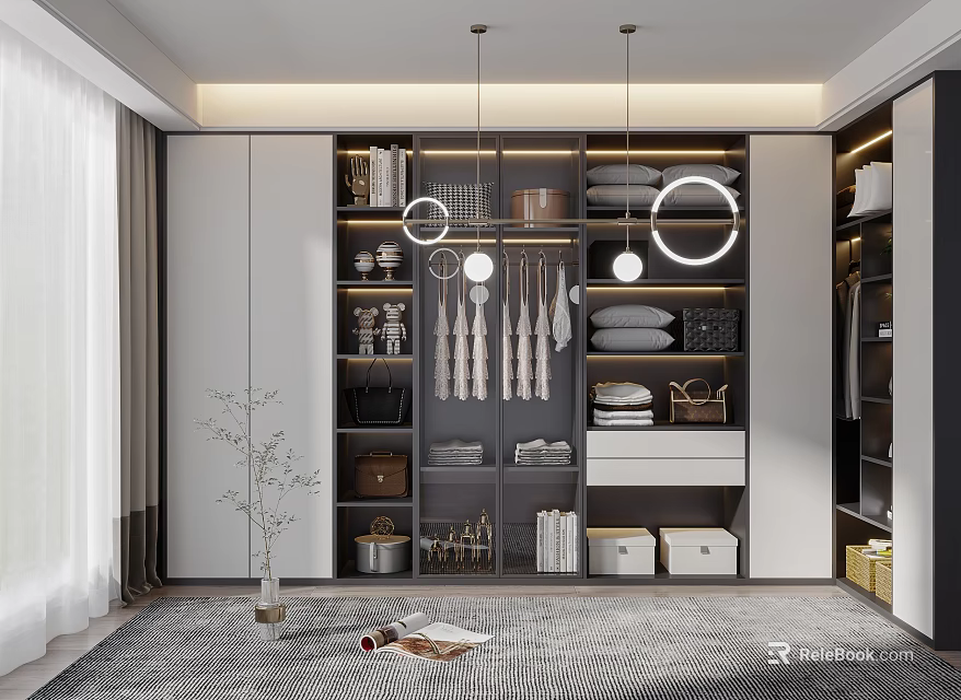 Modern Walk In Closet Interior With Storage And Lighting 3d model 