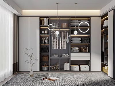 Modern Walk In Closet Interior With Storage And Lighting 3d model