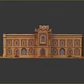 Cartoon Castle Model Featuring Brown Exterior Central Tower Arched Windows And Symmetrical Structure