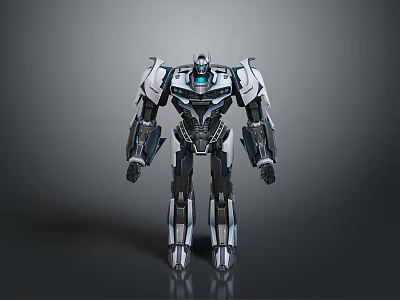Futuristic 3D Rendered Mechanical Robot With Detailed Armor Silver Black Color And Blue Glowing Elements 3d model