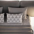 Modern Double Bed With Upholstered Headboard Gray Bedding And Geometric Pillows 3d model