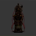 Vintage Mechanical Apparatus With Red Coils Metal Structure And Brass Components