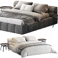 Modern Double Bed Interior Design With Gray Upholstered Frame White Bedding Nightstands And Blanket