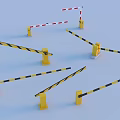 Public Facility Traffic Barriers Featuring Yellow Posts And Striped Bars For Access Control 3d model