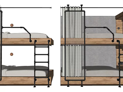 Modern Bunk Bed Design With Wooden Frame Guardrail Ladder And Storage Drawers 3d model