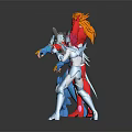 Game and Movie Characters in Blue Red and White Armor with Weapons and Dynamic Poses