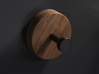 Modern Wooden Wall Hook with Round Base and Black Metal End 3d model