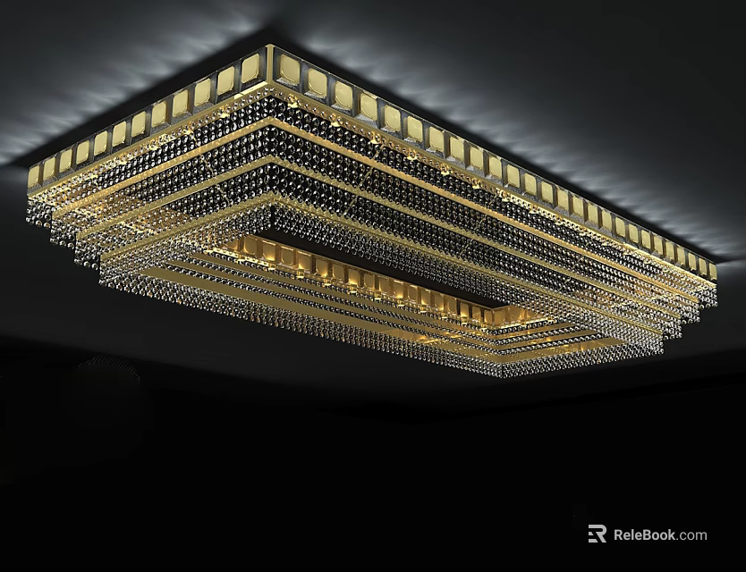 Modern Square Multi Layered Crystal Ceiling Light With Golden Glow 3d model 
