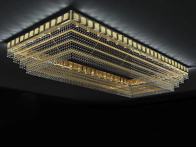 Modern Square Multi Layered Crystal Ceiling Light With Golden Glow 3d model
