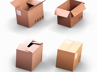 Brown Corrugated Cardboard Boxes With Open And Closed Lids For Packaging Use 3d model