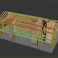Wooden House Frame Structure With Beams And Construction Framework Model 3d model