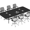 Sleek Modern Conference Table With Black Surface And Comfortable Office Chairs 3d model