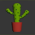 Green Cactus Plant with Spiky Arms in Red Ceramic Pot for Natural Home Decor