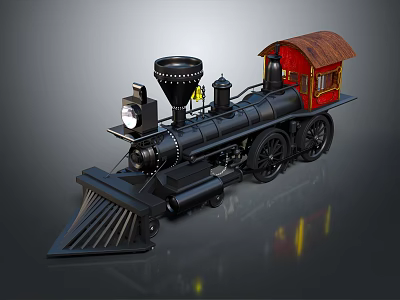 Detailed Black Steam Train Model Featuring Red Car Brown Roof Front Light And Wheels 3d model