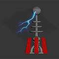 Silver Sphere On Red Base With Silver Spring Structure And Blue Light Beam 3d model