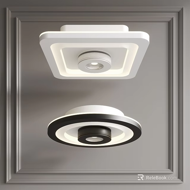 Modern Square and Round Ceiling Lights with White Black Minimalist Layered Ring Design 3d model