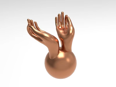 Elegant Copper Decorative Ornament Set With Stretching Hands And Sphere 3d model