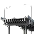 Curved Elevated Highway Structure With Guardrails Street Lamps And Concrete Piers