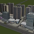 Modern Urban Commercial Street With High Rise Residential And Commercial Buildings And Plaza