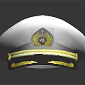 Classic White Brim Navy Blue Hat With Golden Badge And Ornamental Trim Design