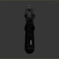 Futuristic Revolver Featuring Black Metallic Body Blue Glowing Accents Dark Grip And Gold Emblem