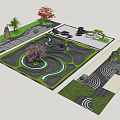 Garden Ornament Design With Winding Path Circular Decorations And Plant Layout 3d model