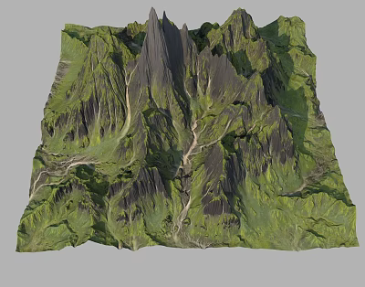 Lush Green Vegetation Covering Mountain Terrain With Natural Valleys And Scenic Ridges 3d model