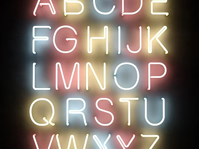 Decorative Neon Lights with Colorful Alphabet Letters on Black Background for Room Decoration 3d model