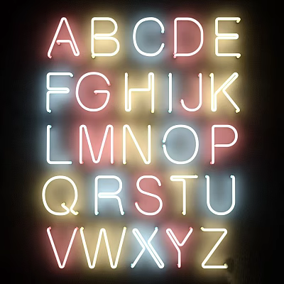Decorative Neon Lights with Colorful Alphabet Letters on Black Background for Room Decoration 3d model