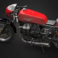 Vintage Red Cafe Racer Motorcycle With Round Headlight Black Seat And Exhaust Pipes