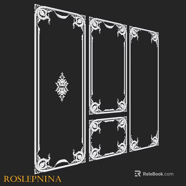 Ornate Decorative Panel With Intricate White Patterns And Symmetric Borders 3d model 