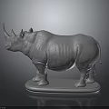 Realistic Rhinoceros 3D Sculpture Model Standing on Gray Platform with Smooth Texture