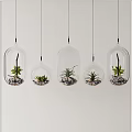 Set of Transparent Glass Hanging Planters with Green Plants for Modern Interior Decor