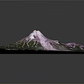 3D Volcano Terrain Model With Square Base Green Vegetation And Purple Lava Traces