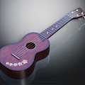 Dark Brown Ukulele With White Flower Decorations On Reflective Dark Background 3d model