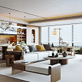 New Chinese Style Song Guest Restaurant Sideboard Dining Table Chair Chandelier Sofa Coffee Table Combination 3d model
