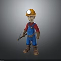 Cartoon Miner Character Wearing Yellow Hard Hat And Blue Overalls With Pickaxe