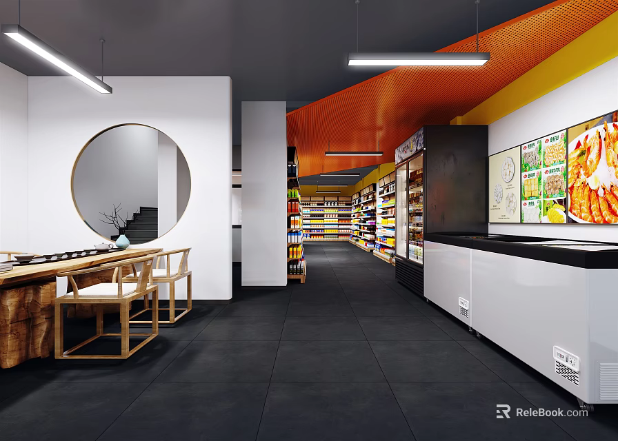 Modern Supermarket Department Store Interior With Bright Lighting Organized Shelves Refrigerators And Product Displays 3d model 
