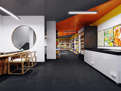 Modern Supermarket Department Store Interior With Bright Lighting Organized Shelves Refrigerators And Product Displays 3d model