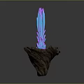 Glowing Cactus Shaped Plant With Purple Blue Luminous Effects On Wooden Base